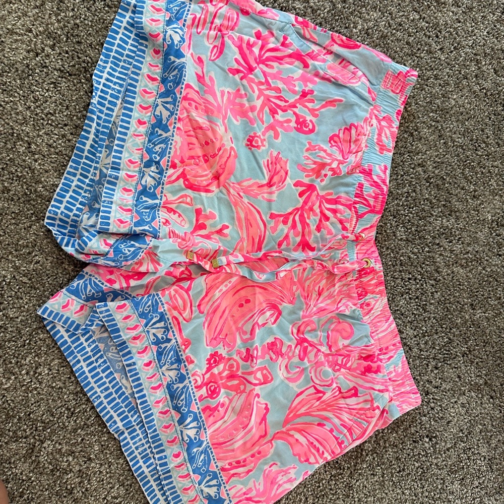 Colorful Coral and Blue Print Shorts